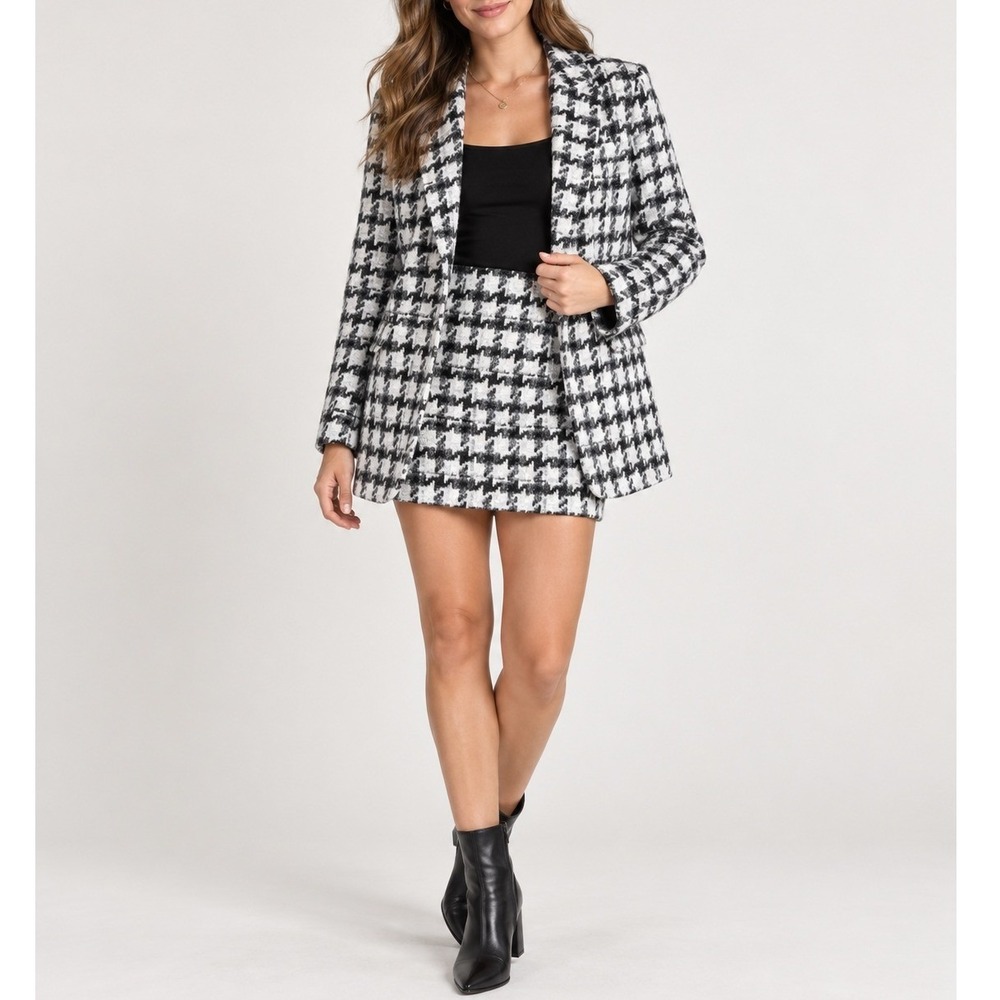 Black White Houndstooth Blazer Mini Skirt Set Women M Preppy Academia Forever 21